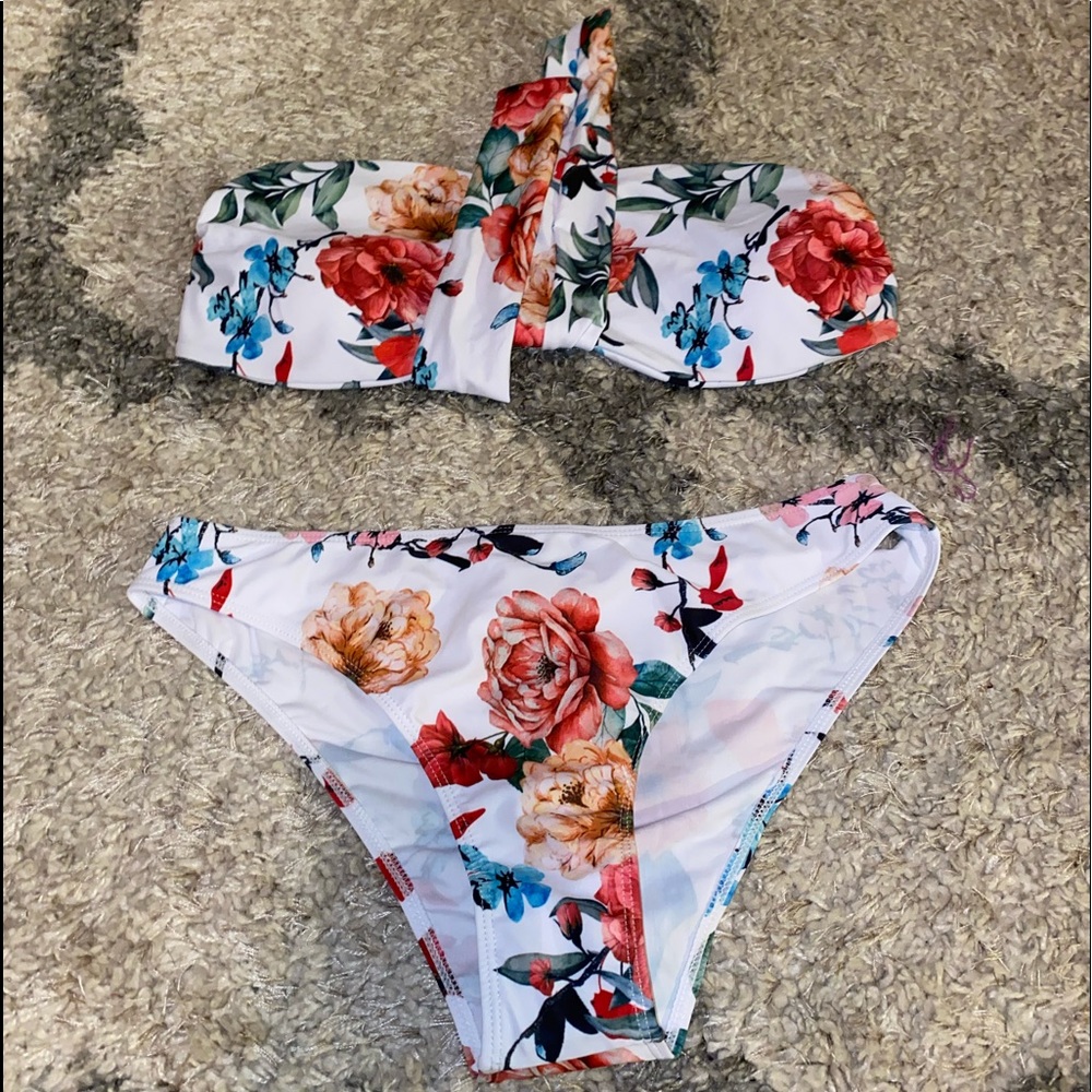 3pack floral knot front bandeau bikini swimsuit